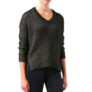 Women's VINCE Black V-Neck Metallic Sweater Sz XXS